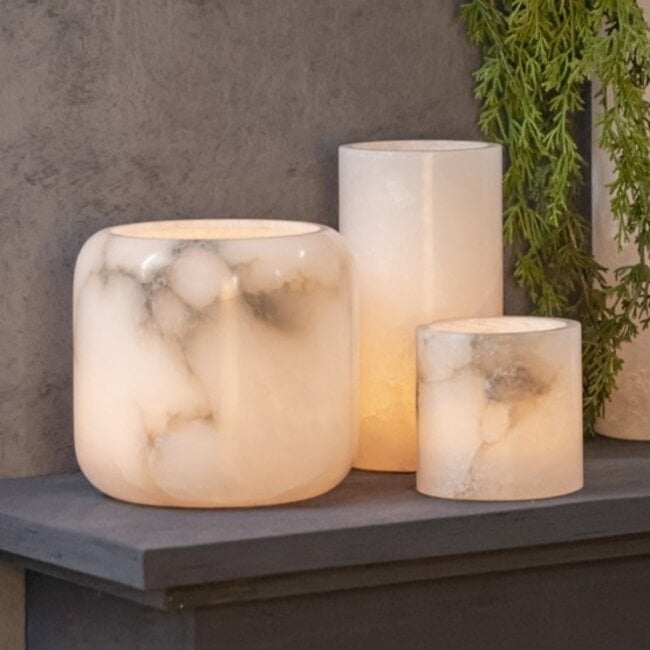 PTMD Theelicht Audin Wit Alabaster rond L
