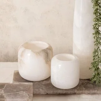 PTMD Theelicht Audin Wit Alabaster rond S