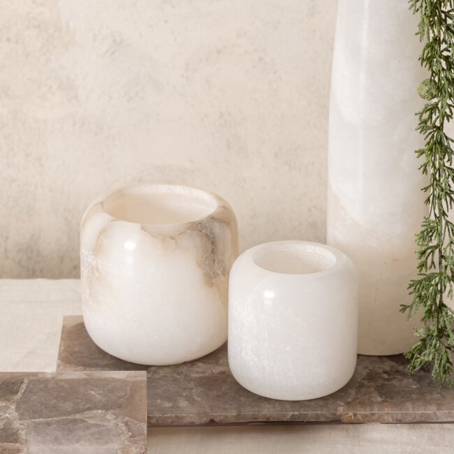 PTMD Theelicht Audin Wit Alabaster rond S
