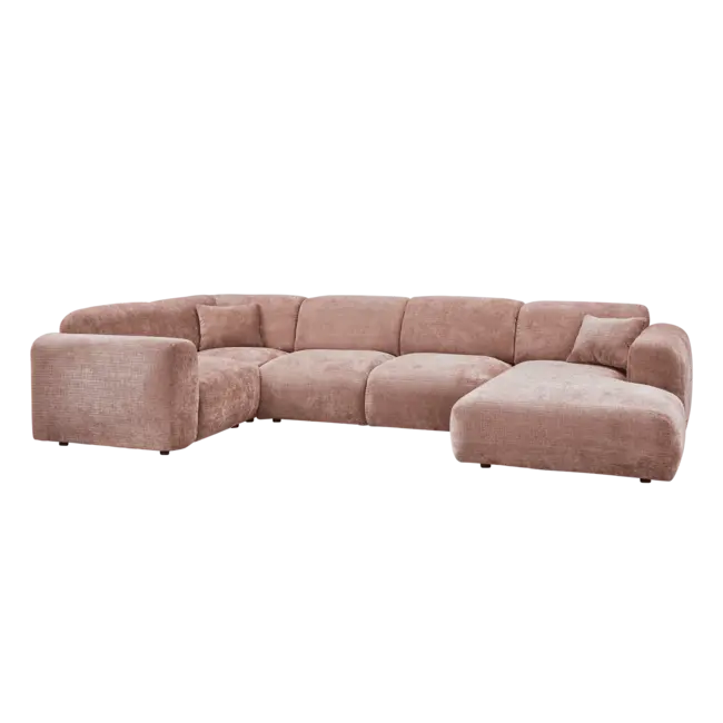 Woood CLOUD hoekbank links geweven chenille taupe / roze