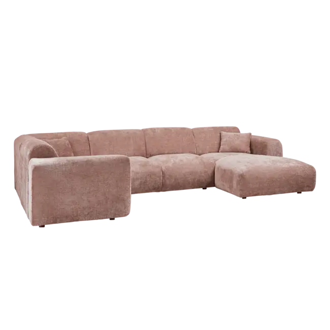 Woood CLOUD hoekbank links geweven chenille taupe / roze