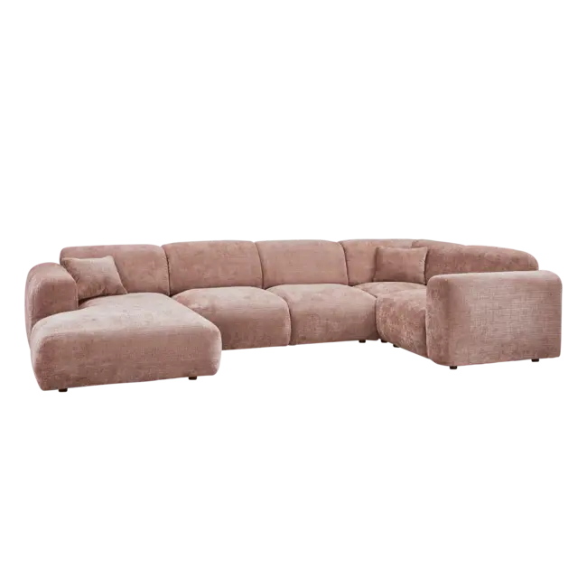 Woood CLOUD hoekbank rechts geweven chenille taupe / roze
