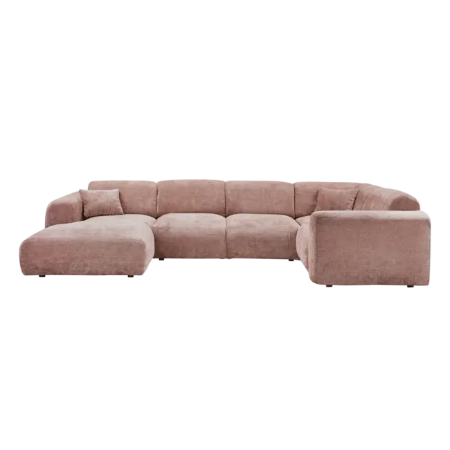 Woood CLOUD hoekbank rechts geweven chenille taupe / roze