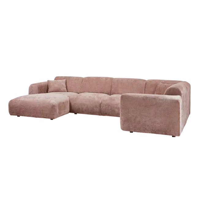 Woood CLOUD hoekbank rechts geweven chenille taupe / roze