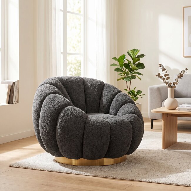 PTMD PTMD Fauteuil Daisy Euphoria Antraciet - Draaibare Luxe Stoel