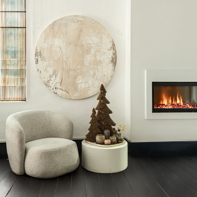 PTMD Wandpaneel Moti Creme canvas structuur rond S