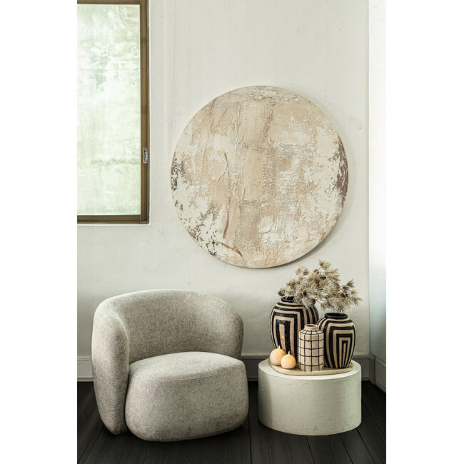 PTMD Wandpaneel Moti Creme canvas structuur rond S