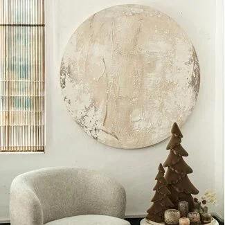 PTMD Wandpaneel Moti Creme canvas structuur rond S