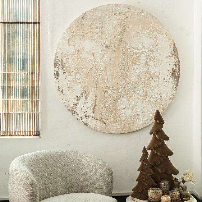PTMD Wandpaneel Moti Creme canvas structuur rond S