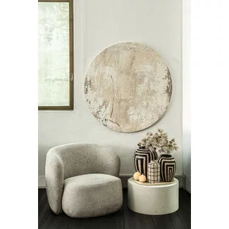 PTMD Wandpaneel Moti Creme canvas structuur rond L