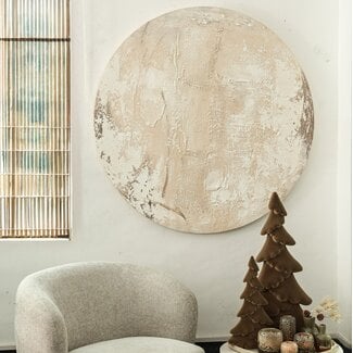 PTMD Wandpaneel Moti Creme canvas structuur rond L