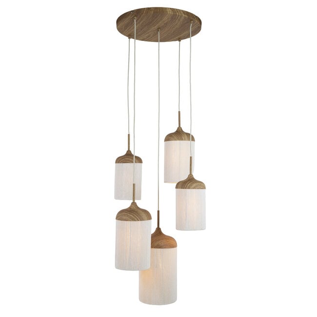 Light en Living Hanglamp 5L Ø50x32 cm DANIA houtprint naturel+touw crème