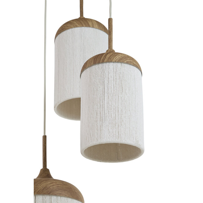 Light en Living Hanglamp 5L Ø50x32 cm DANIA houtprint naturel+touw crème