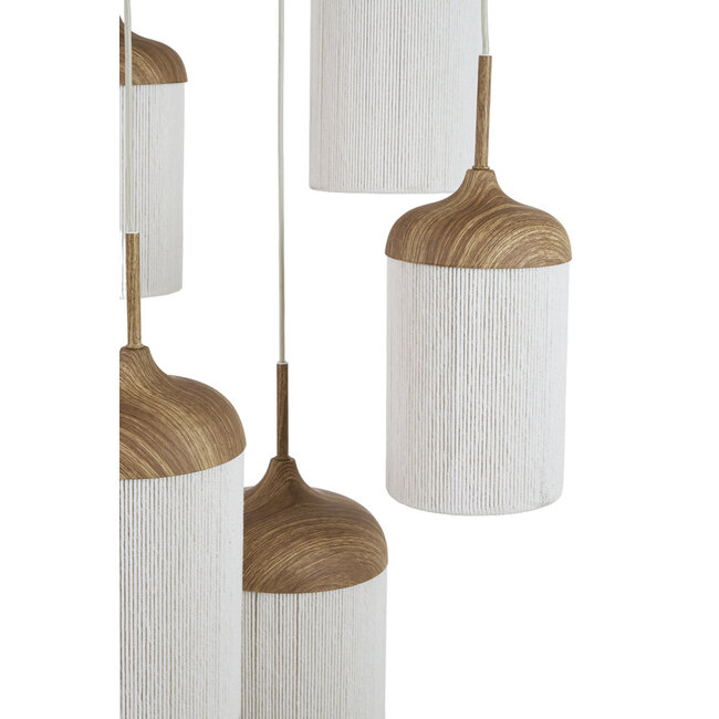 Light en Living Hanglamp 5L Ø50x32 cm DANIA houtprint naturel+touw crème