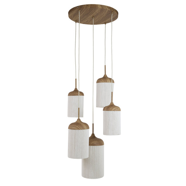 Light en Living Hanglamp 5L Ø50x32 cm DANIA houtprint naturel+touw crème