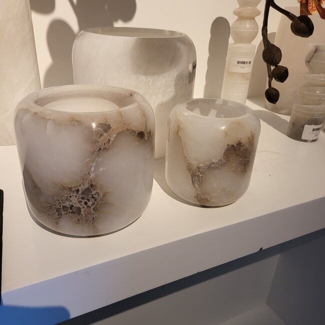 PTMD Theelicht Audin Wit Alabaster rond L