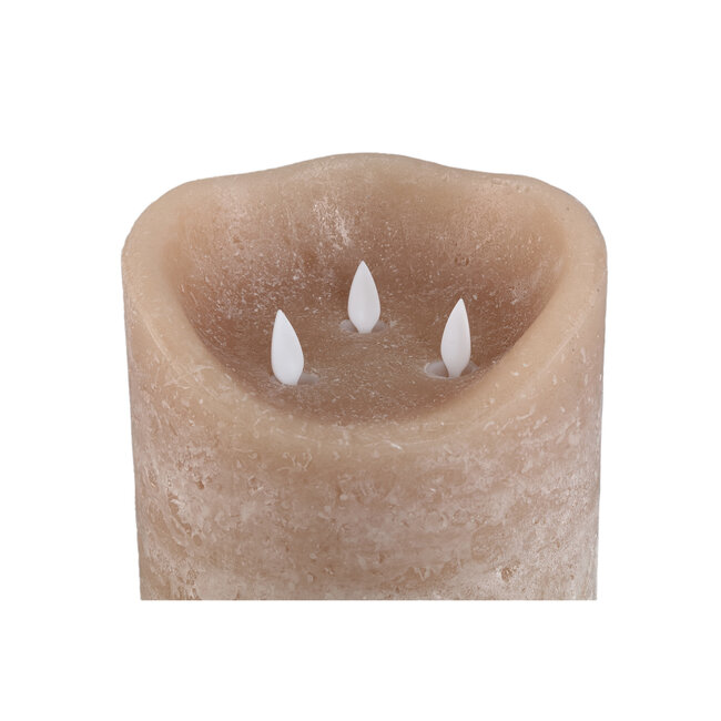 PTMD LED-kaars rustiek beige 30 cm hoog met 3 bewegende vlammetjes