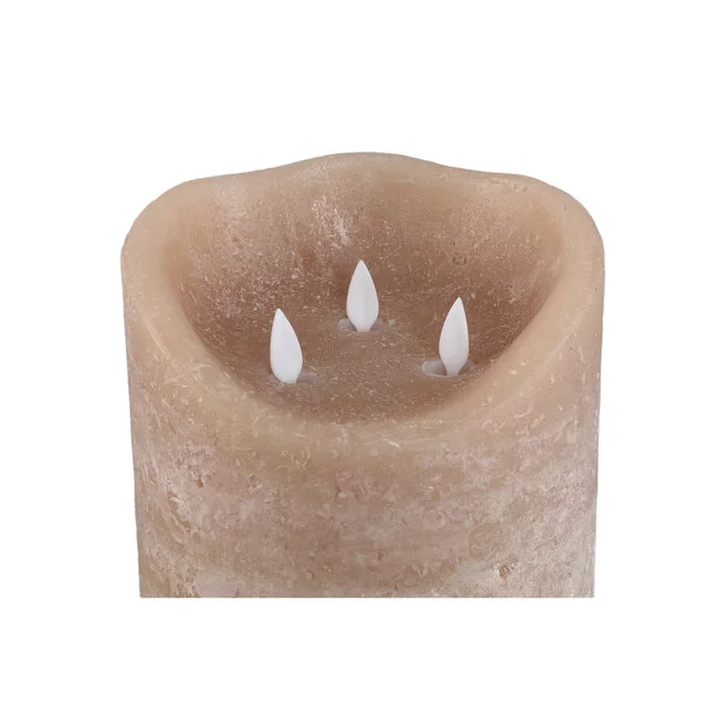 PTMD LED-kaars rustiek beige 38 cm hoog met 3 bewegende vlammetjes
