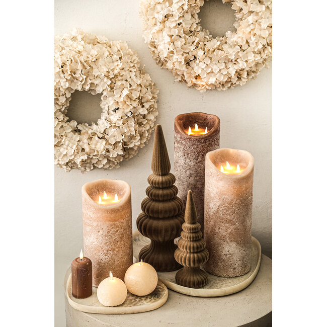 PTMD LED-kaars rustiek beige 38 cm hoog met 3 bewegende vlammetjes