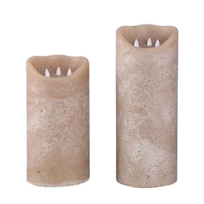 PTMD LED-kaars rustiek beige 38 cm hoog met 3 bewegende vlammetjes