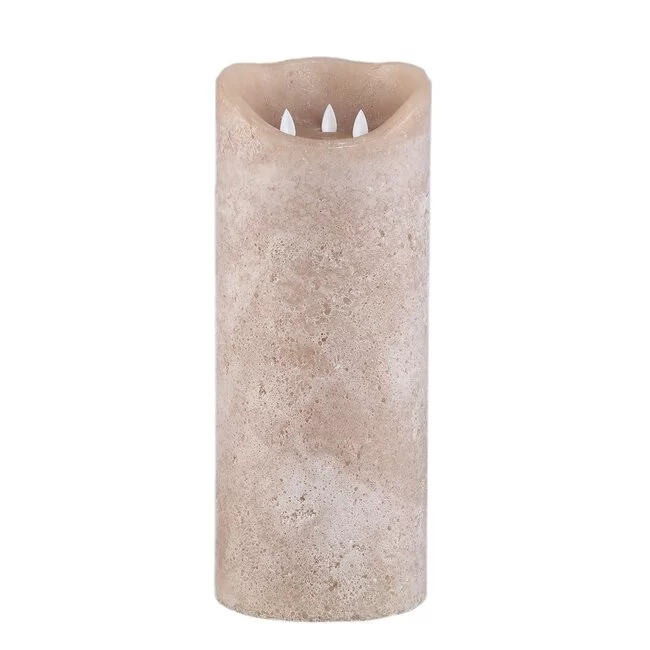 PTMD LED-kaars rustiek beige 38 cm hoog met 3 bewegende vlammetjes