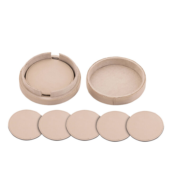 PTMD Onderzetter Delcia Beige vegan leer Set van 6