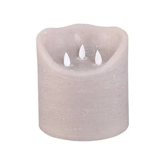 PTMD LED kaars rustiek Beige met 3 bewegende vlammetjes