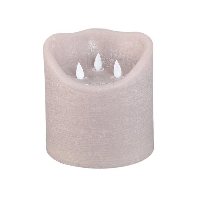 PTMD LED kaars rustiek Beige met 3 bewegende vlammetjes