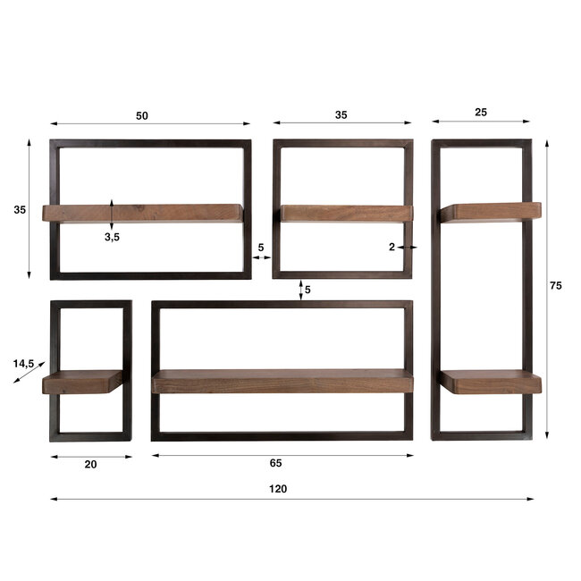 WoonStijl Wandschap Carve set van 5