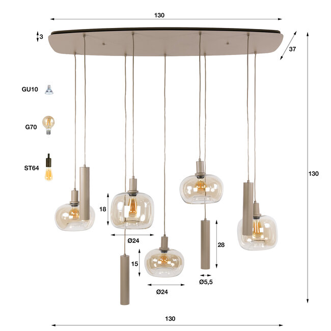 WoonStijl Hanglamp Serene 5+4-lichts Beige