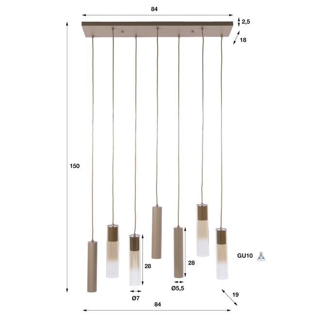 WoonStijl Hanglamp Lungo 4+3-lichts Beige