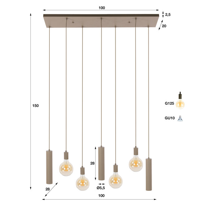 WoonStijl Hanglamp Senso 4+3-lichts Beige
