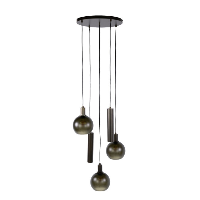 WoonStijl Hanglamp Sfera Tricolore getrapt 5-lichts Sienna bruin