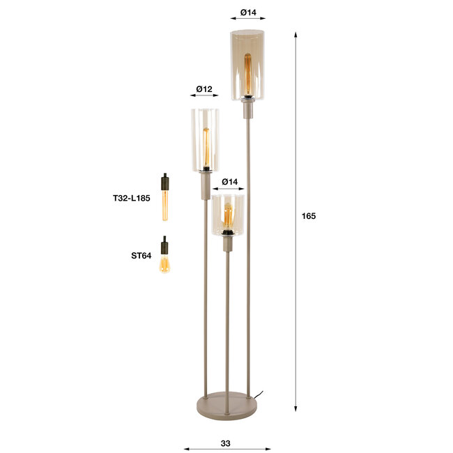 WoonStijl Vloerlamp 3L getrapt Sepiora Beige
