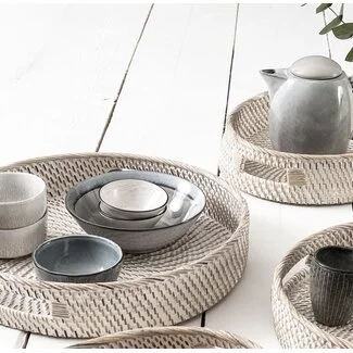MUST Living Dienblad Rond Rattan Saint Barths – set van 2