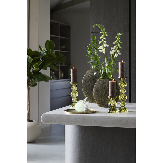 Light en Living Light & Living Kaarsenhouder ITINGA - Glas met Bubbelstructuur - Olijfgroen - Ø10x26,5 cm