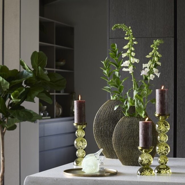 Light en Living Kaarsenhouder Ø9,5x34 cm ITINGA glas bubbel olijf groen
