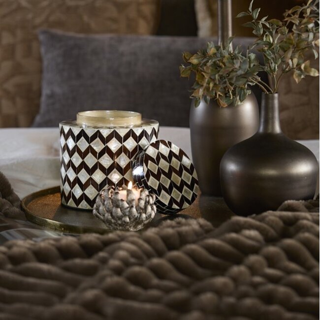 Light en Living Vaas deco Ø16x16 cm OLITE bamboo creme + donkerbruin
