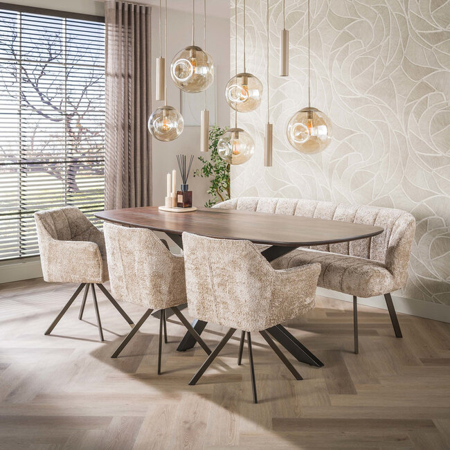 WoonStijl Eetkamerbank Oval Allura zand - Frame bruin