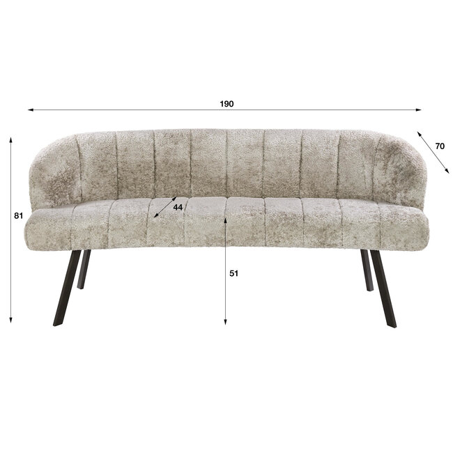WoonStijl Eetkamerbank Oval Allura zand - Frame bruin