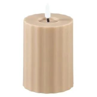 PTMD Led buiten kaars gestreept grijs / beige met beweegbare vlam S