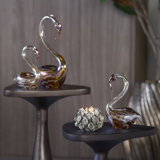 Light en Living Ornament 12x7x17 cm SWAN glas bruin+crème