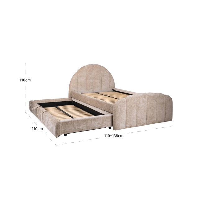 Richmond Interiors  Bed Pixie clay chenille 120x200 met uitschuifbed