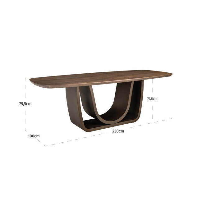 Richmond Interiors  Eettafel Windsor walnut 230 brass onderstel