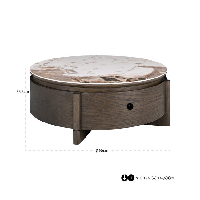 Richmond Interiors  Salontafel Langford bruin 90Ø 1 lade