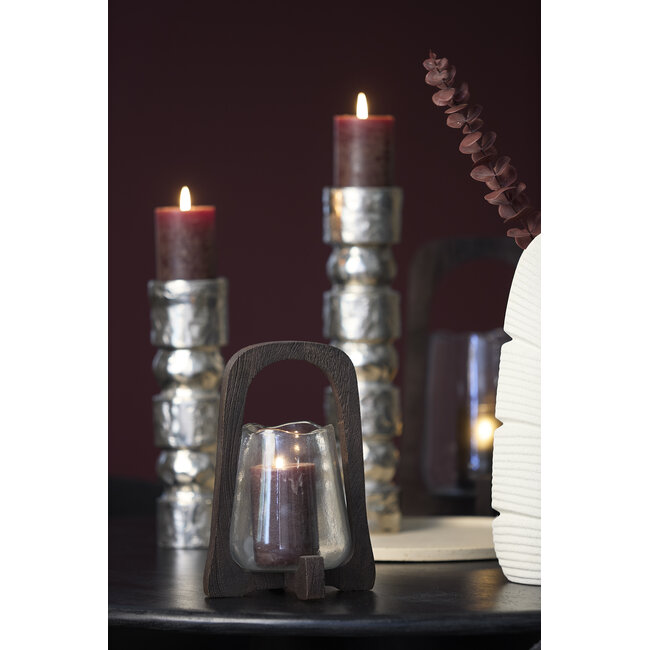 Light en Living Windlicht Ø18x26,5 cm ANOSY glas helder+hout mat d bruin