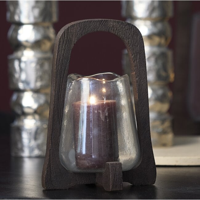 Light en Living Windlicht Ø18x26,5 cm ANOSY glas helder+hout mat d bruin