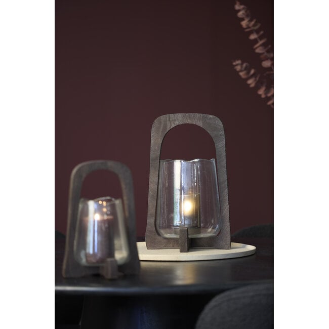 Light en Living Windlicht Ø21,5x35 cm ANOSY glas helder+hout mat d bruin