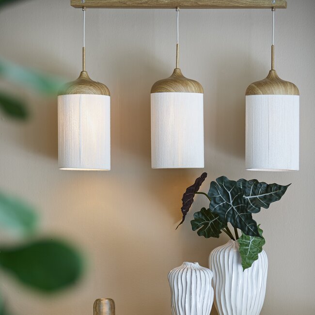 Light en Living Hanglamp 3L 90x22x32 cm DANIA hout print naturel+touw crème