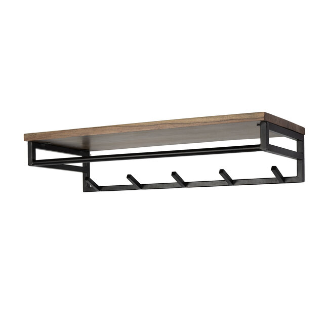 WoonStijl Kapstok Custom roede en hoedenplank 5 haken acacia bruin